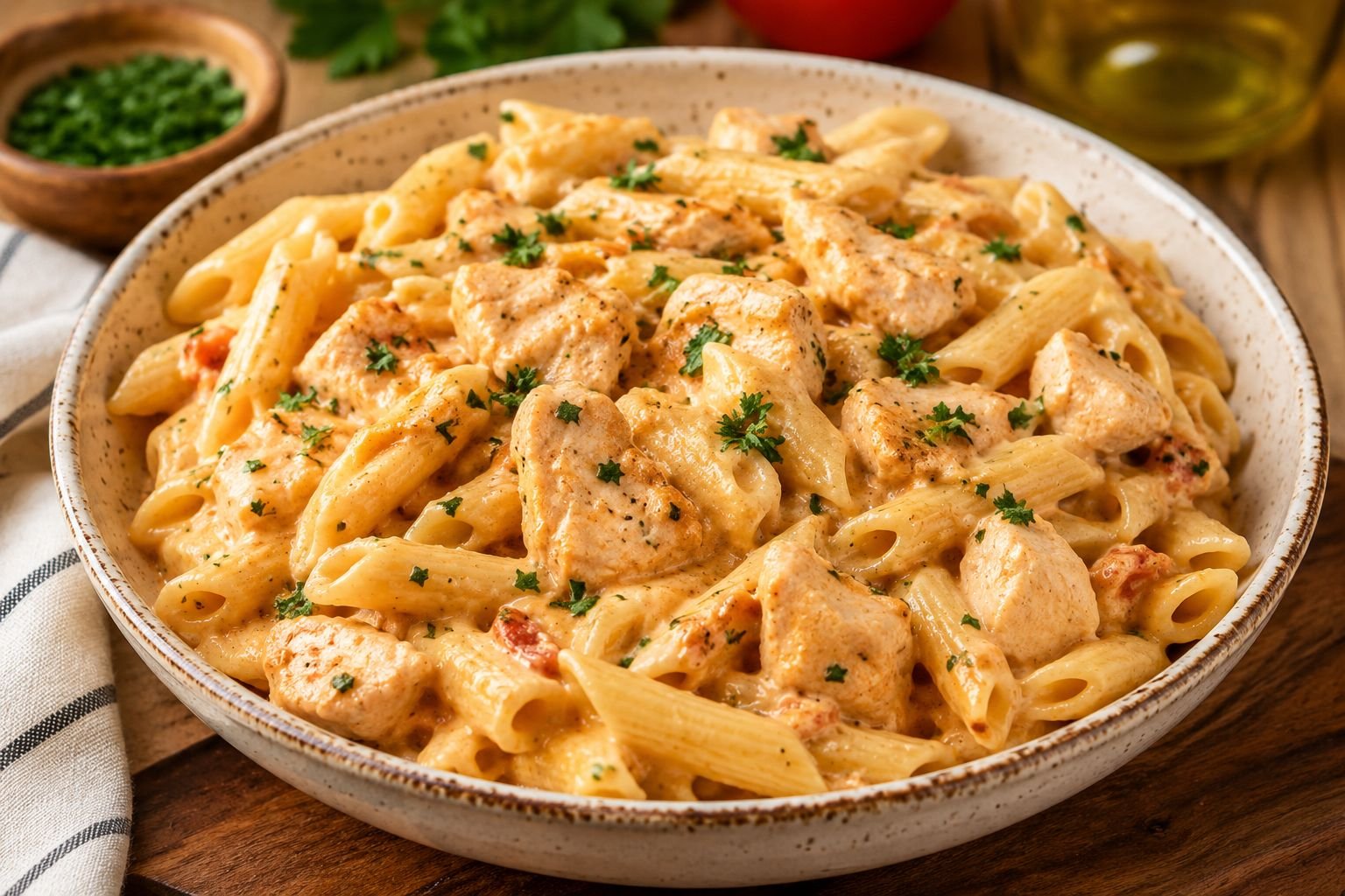 macarrão cremoso com frango