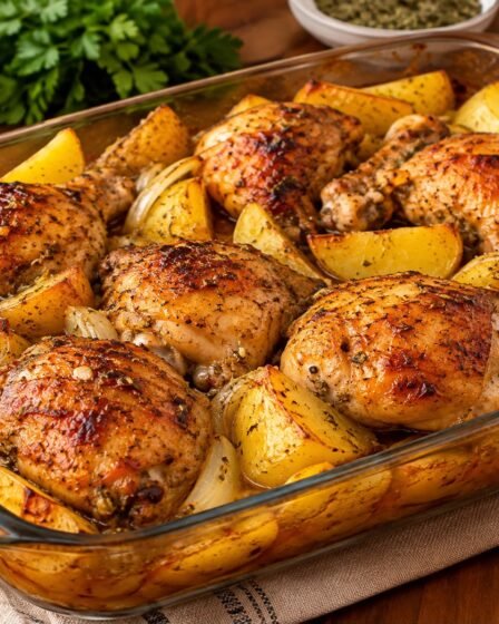 Frango assado com batata no forno